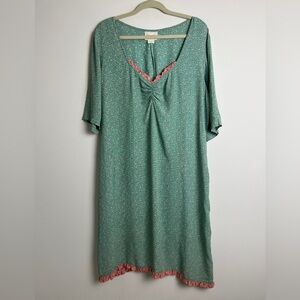 Vintage Zoe Size Large Green Pink Ditsy Floral Sweetheart Neckline Crepe Dress